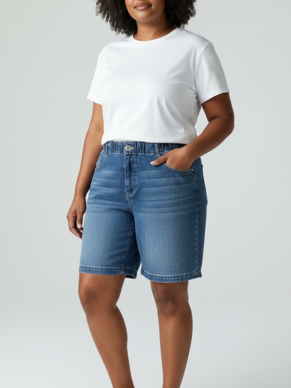 d.jeans Stretch Denim Bermuda Shorts Comfort Elastic Waist Blue Women's Size 14